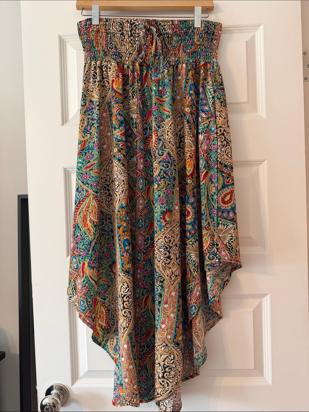 SHEIN Teal Multicolor Paisley Hanky Hem Skirt